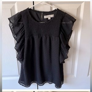 Loft Black Ruffle Top, Size Med